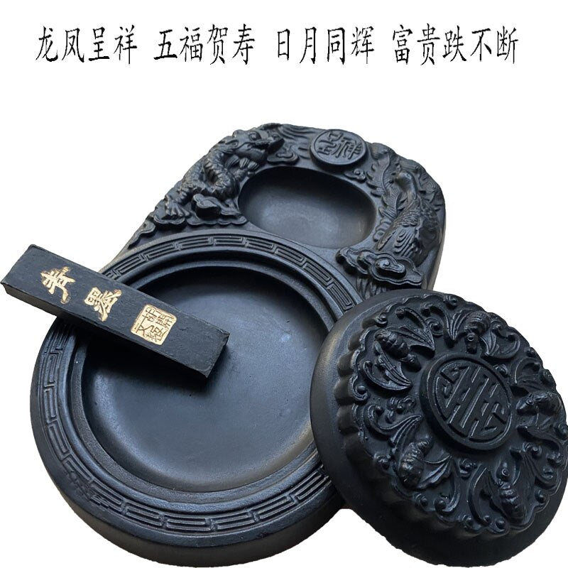 Shanxi Wutaishan Specialty Chengni Inkstone Platform With Cover Clearance Houtian Original Stone Study Four Treasures Calligraph
