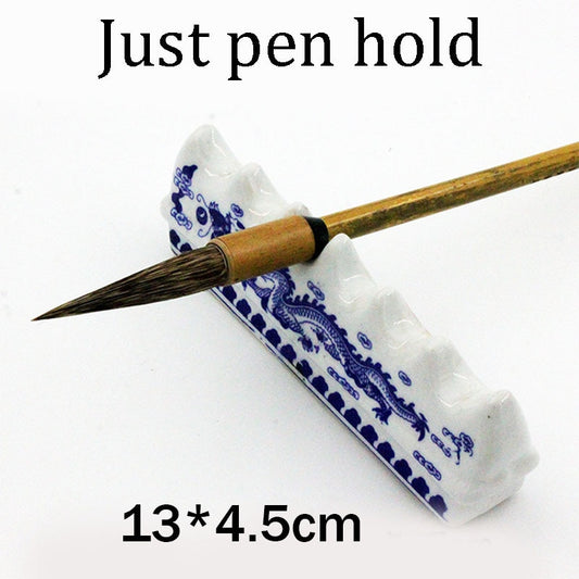 1pcs Ceramic blue and white dragon pattern Pen Holder Pen Hanging Brush Calligraphy Library Four Treasures SuppliesTool